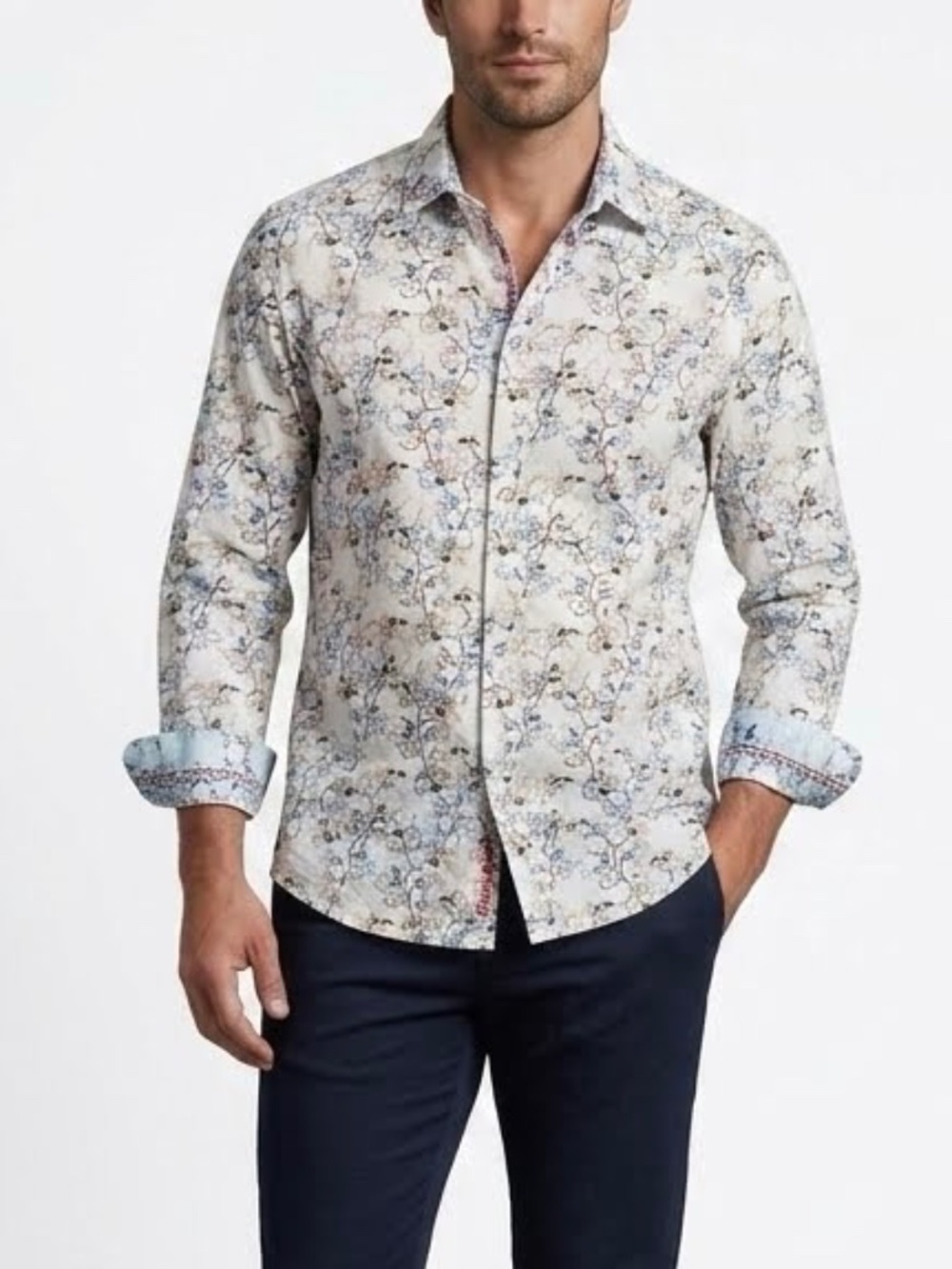 Robert Graham Long Sleeve Button Down Shirt Mens Size XL Floral Botanical Cotton